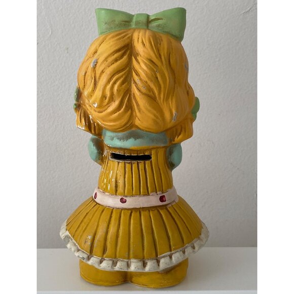 Vintage Girl Holding Flower COIN BANK Japan Ceramic Chalkware 1960's Decor AS IS - Picture 8 of 16